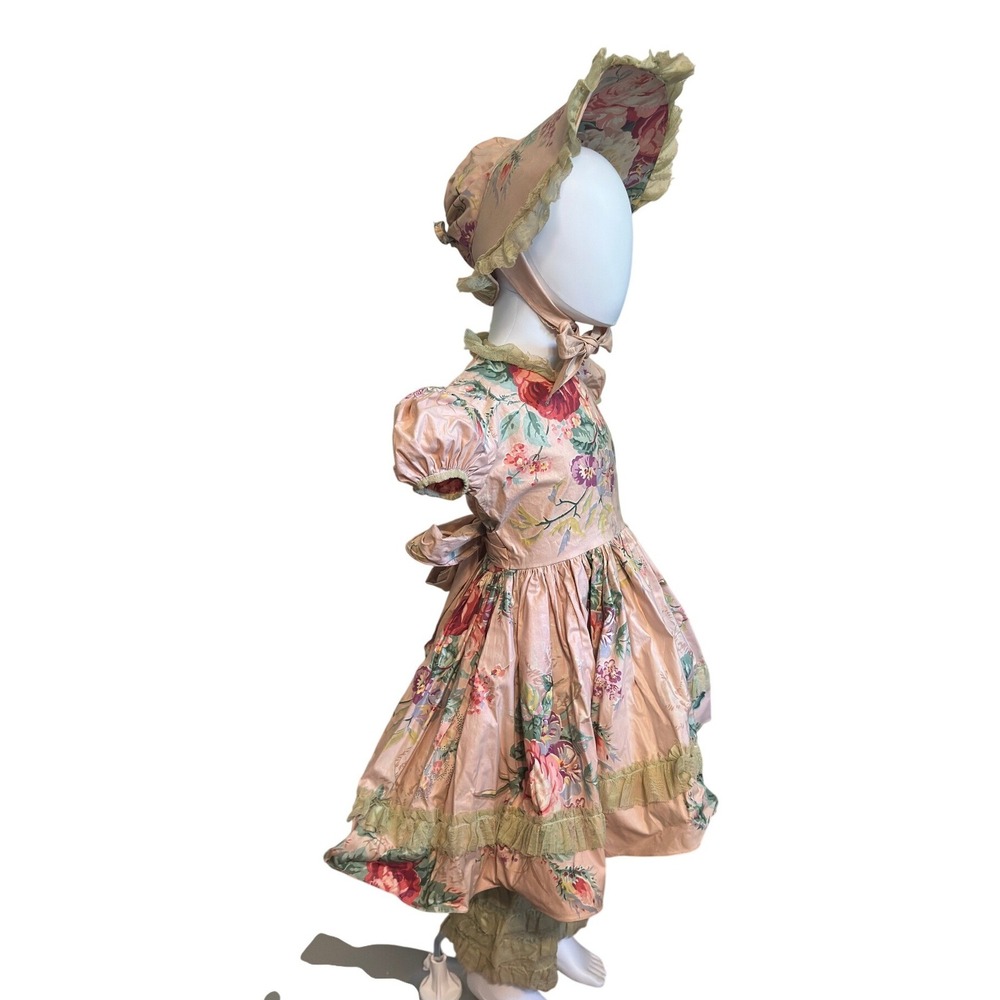Vintage 1940s Girls Pink Floral Dance Costume Dress Set Southern Belle JS - Picture 8 of 14